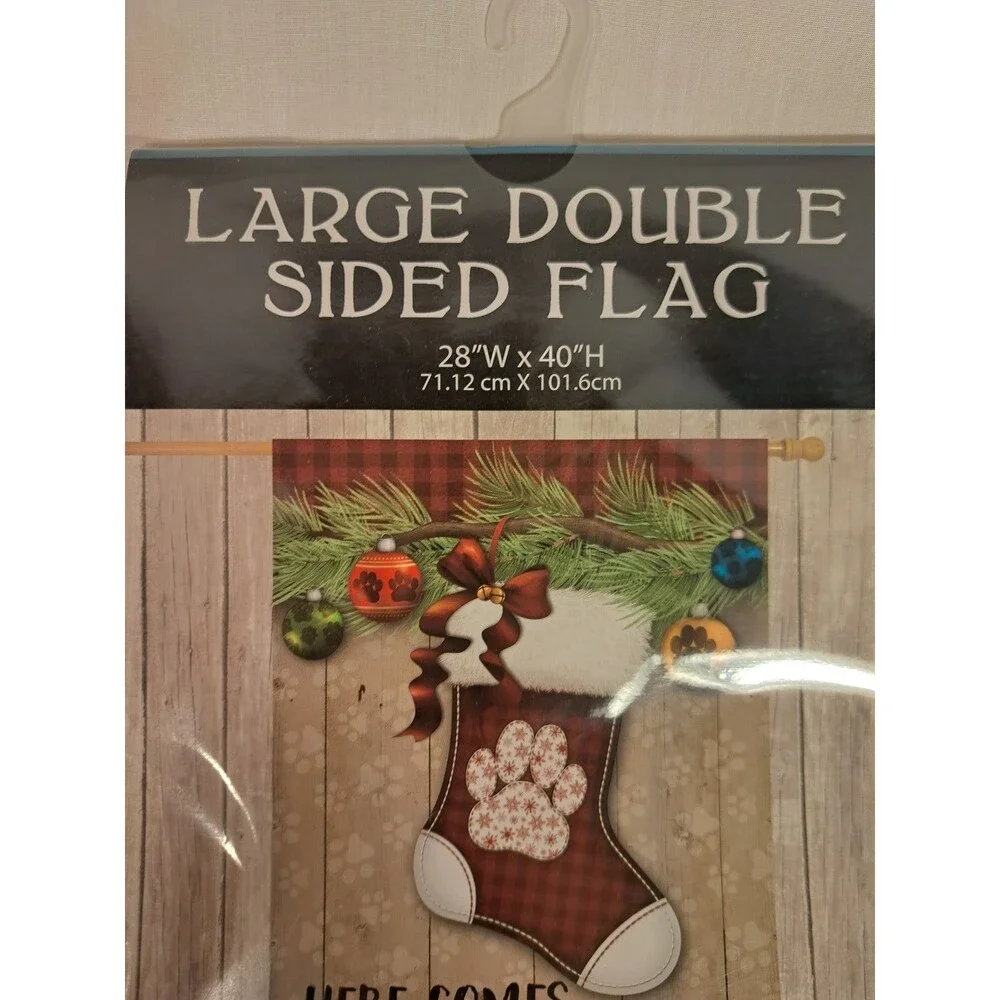 Christmas Garden Flag Lg Double Sided Here Comes Santa Paws 28 x 40 New Unopened